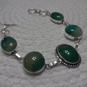 Beautiful GREEN BOTSWANA AGATE Handmade Sterling 925 Bracelet #821C